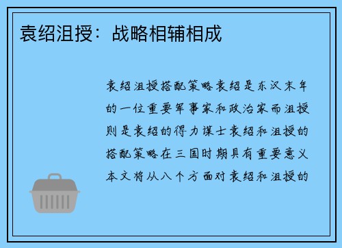 袁绍沮授：战略相辅相成
