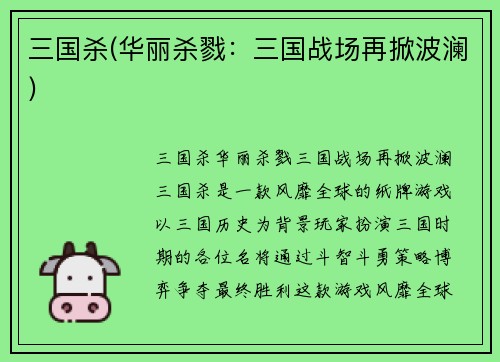 三国杀(华丽杀戮：三国战场再掀波澜)